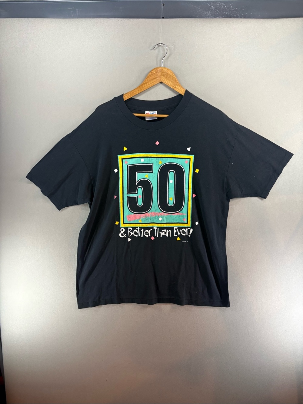 Vtg Hanes T-Shirt Men's Size XL Black Single Stitch USA 50th Birthday Short Slv